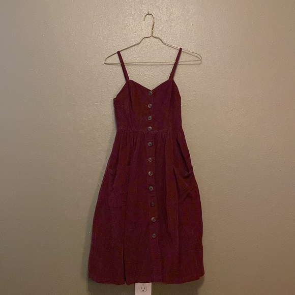Urban Outfitters Emilia Corduroy Button-down Midi Dress in Red Size M - Picture 2 of 3